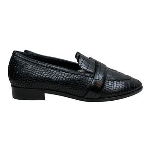 Schutz Romina Loafer Embossed Croc Black Leather Women Size 8.5B